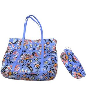👜 Vera Bradley Small Trimmed Tote in “Mural Garden” + Matching Accessory Pouch ✨